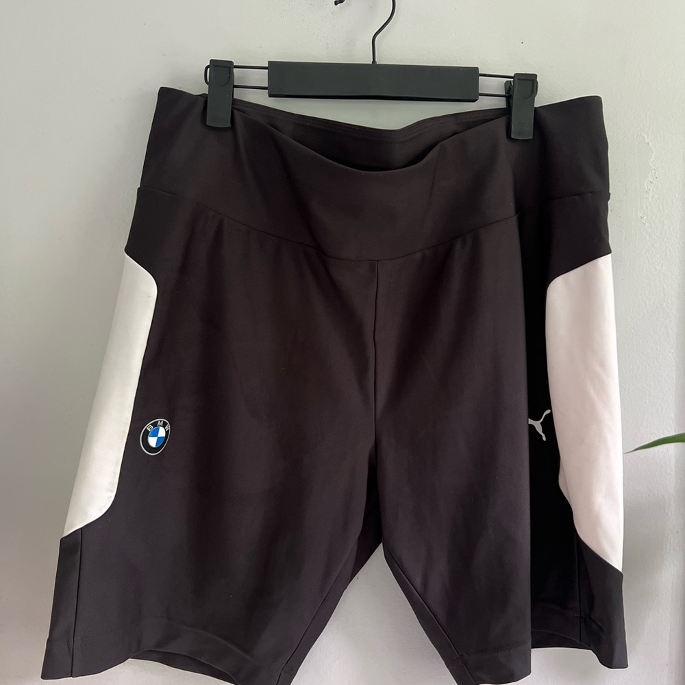 BMW x Puma Black and White Bike Shorts Sporty Design